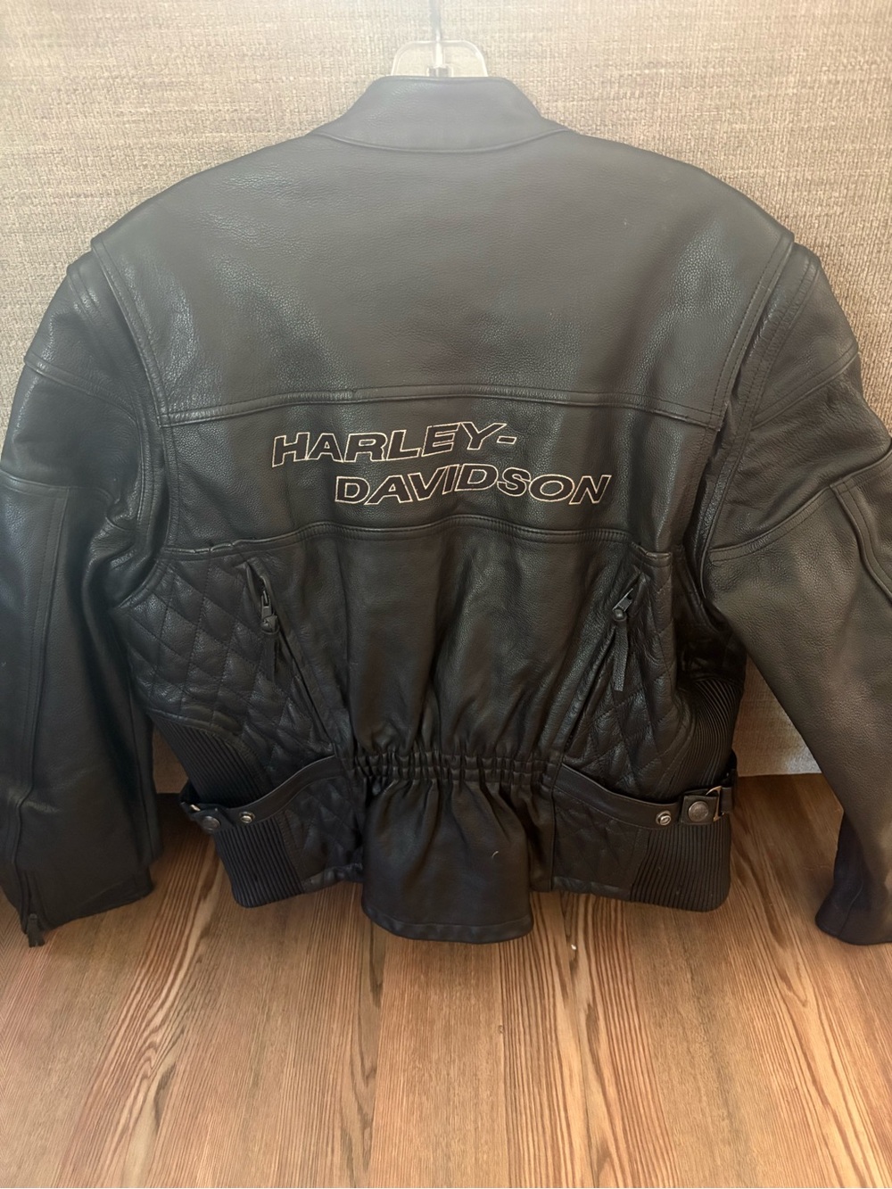 Harley-Davidson Black Leather Bomber Jacket with Embroidered Logo